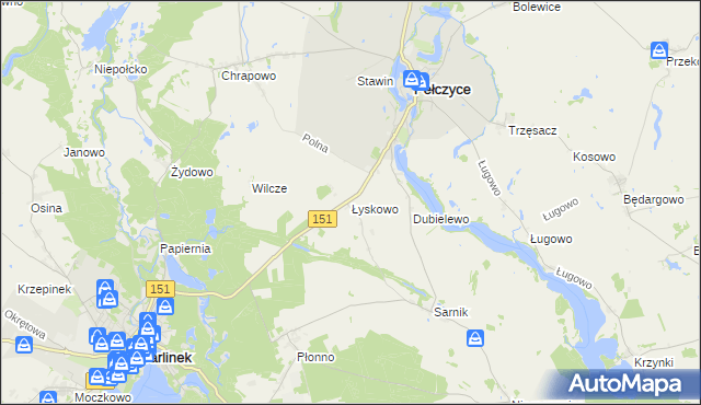 mapa Łyskowo gmina Pełczyce, Łyskowo gmina Pełczyce na mapie Targeo