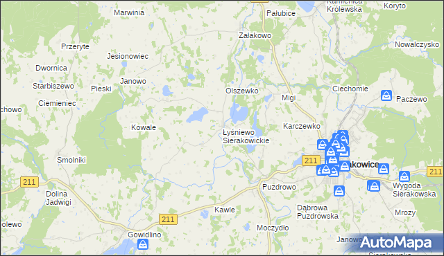 mapa Łyśniewo Sierakowickie, Łyśniewo Sierakowickie na mapie Targeo