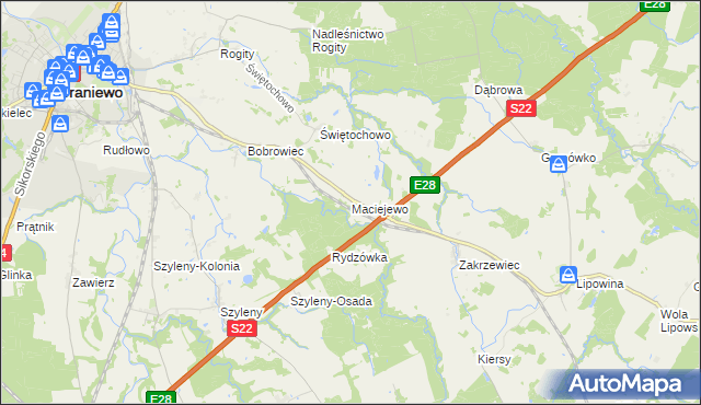 mapa Maciejewo gmina Braniewo, Maciejewo gmina Braniewo na mapie Targeo