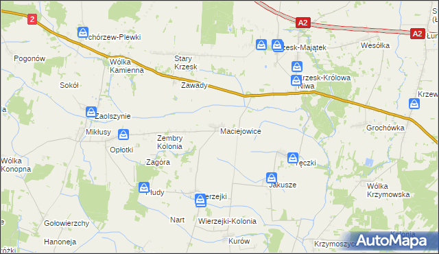 mapa Maciejowice gmina Zbuczyn, Maciejowice gmina Zbuczyn na mapie Targeo