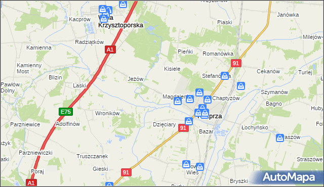 mapa Magdalenka gmina Rozprza, Magdalenka gmina Rozprza na mapie Targeo