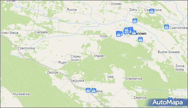 mapa Majdan gmina Baranowo, Majdan gmina Baranowo na mapie Targeo