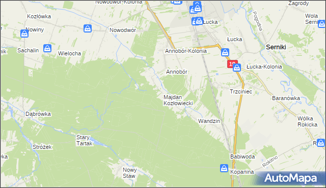 mapa Majdan Kozłowiecki, Majdan Kozłowiecki na mapie Targeo