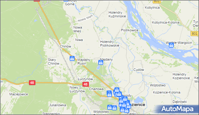 mapa Majdany gmina Kozienice, Majdany gmina Kozienice na mapie Targeo