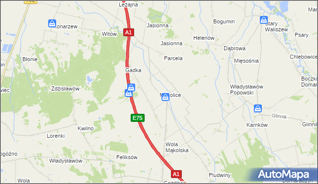 mapa Mąkolice gmina Głowno, Mąkolice gmina Głowno na mapie Targeo