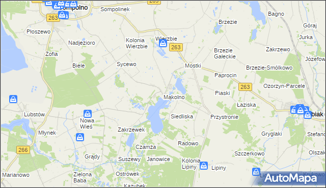 mapa Mąkolno gmina Sompolno, Mąkolno gmina Sompolno na mapie Targeo