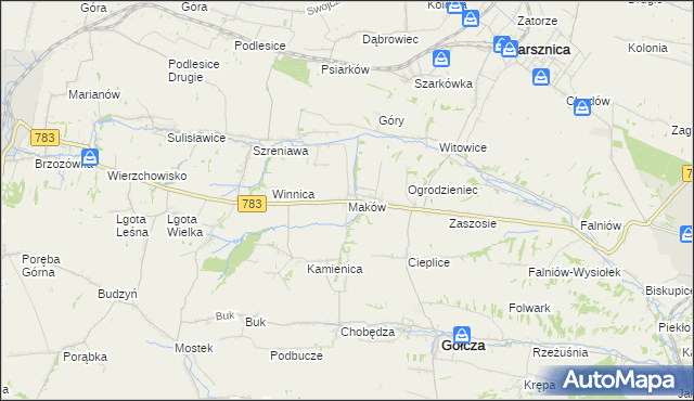 mapa Maków gmina Gołcza, Maków gmina Gołcza na mapie Targeo
