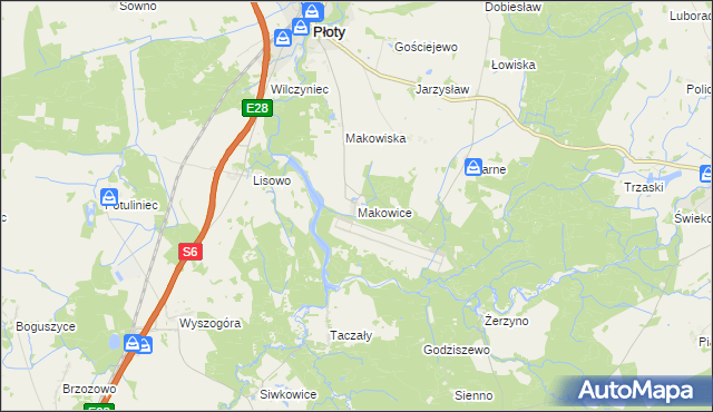 mapa Makowice gmina Płoty, Makowice gmina Płoty na mapie Targeo