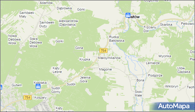 mapa Maksymilianów gmina Bałtów, Maksymilianów gmina Bałtów na mapie Targeo