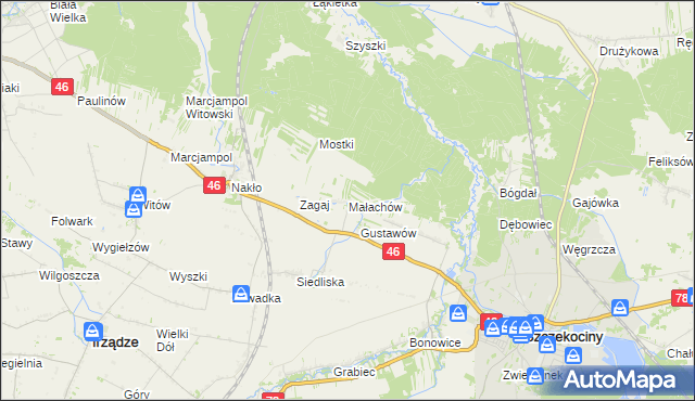 mapa Małachów gmina Szczekociny, Małachów gmina Szczekociny na mapie Targeo