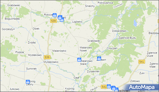 mapa Malanowo Nowe, Malanowo Nowe na mapie Targeo