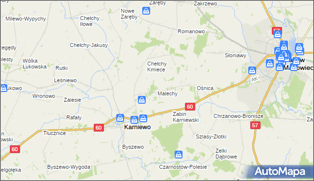 mapa Malechy, Malechy na mapie Targeo