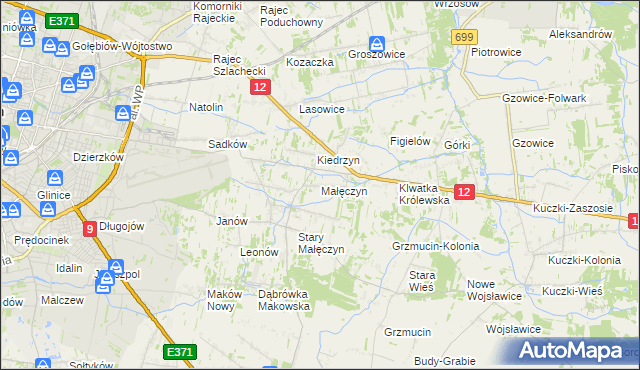 mapa Małęczyn gmina Gózd, Małęczyn gmina Gózd na mapie Targeo