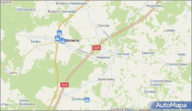 mapa Malewice, Malewice na mapie Targeo