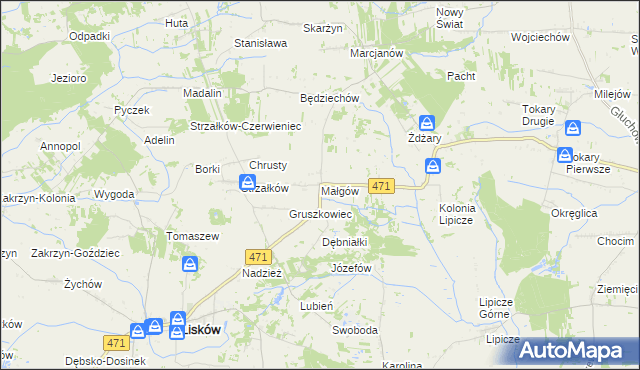 mapa Małgów gmina Lisków, Małgów gmina Lisków na mapie Targeo
