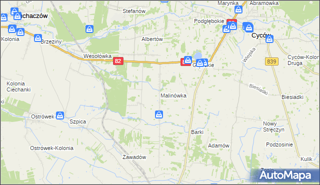 mapa Malinówka gmina Cyców, Malinówka gmina Cyców na mapie Targeo