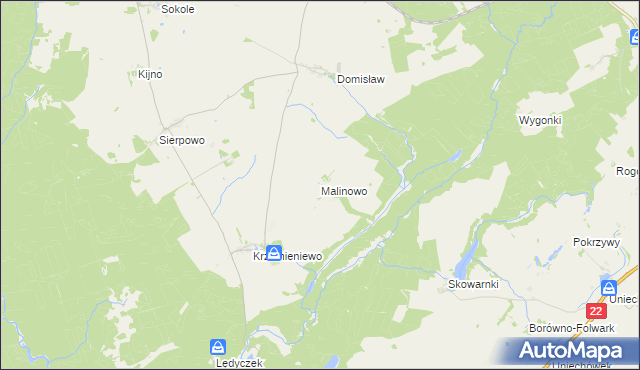 mapa Malinowo gmina Czarne, Malinowo gmina Czarne na mapie Targeo
