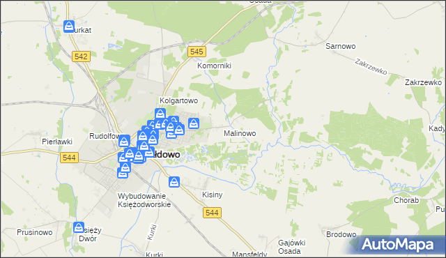 mapa Malinowo gmina Działdowo, Malinowo gmina Działdowo na mapie Targeo