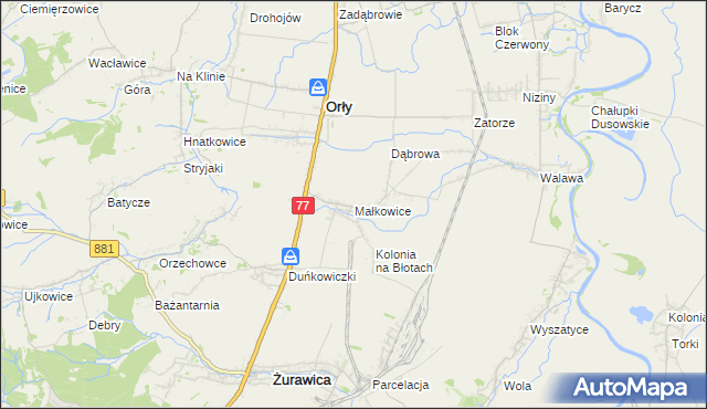 mapa Małkowice gmina Orły, Małkowice gmina Orły na mapie Targeo