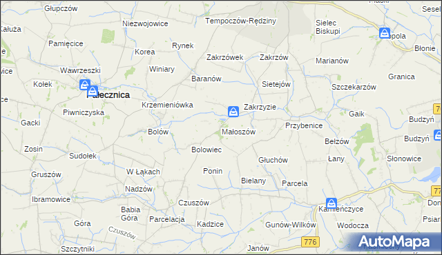 mapa Małoszów gmina Skalbmierz, Małoszów gmina Skalbmierz na mapie Targeo