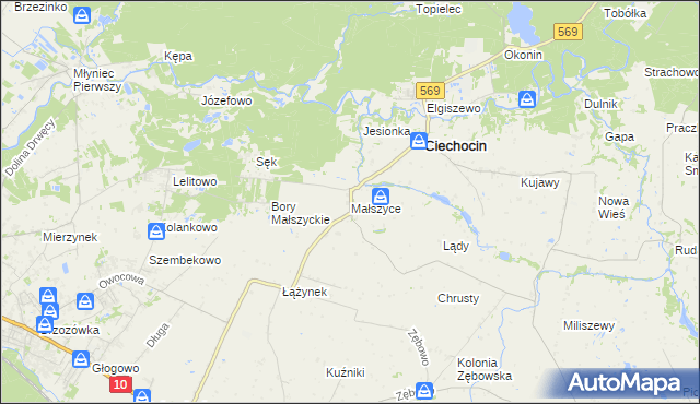 mapa Małszyce gmina Ciechocin, Małszyce gmina Ciechocin na mapie Targeo