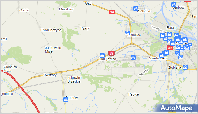 mapa Małujowice, Małujowice na mapie Targeo