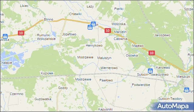 mapa Maluszyn gmina Szczutowo, Maluszyn gmina Szczutowo na mapie Targeo