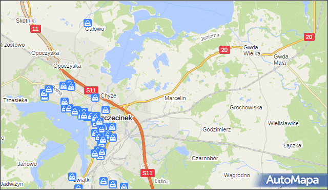 mapa Marcelin gmina Szczecinek, Marcelin gmina Szczecinek na mapie Targeo