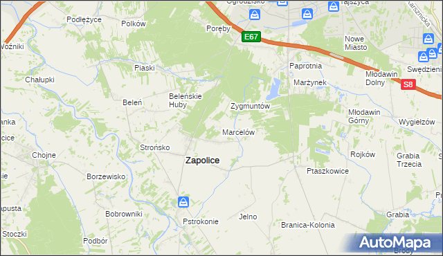 mapa Marcelów gmina Zapolice, Marcelów gmina Zapolice na mapie Targeo