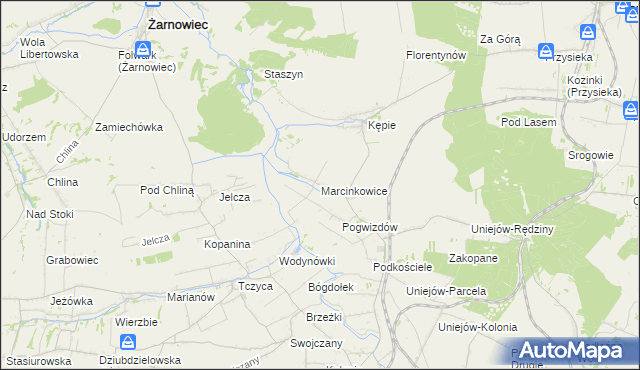 mapa Marcinkowice gmina Charsznica, Marcinkowice gmina Charsznica na mapie Targeo