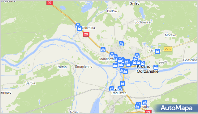 mapa Marcinowice gmina Krosno Odrzańskie, Marcinowice gmina Krosno Odrzańskie na mapie Targeo