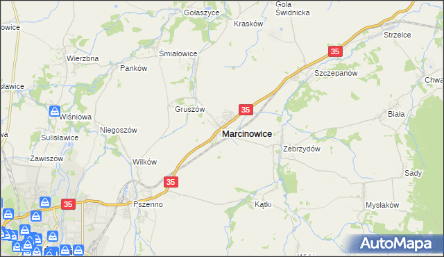 mapa Marcinowice powiat świdnicki, Marcinowice powiat świdnicki na mapie Targeo