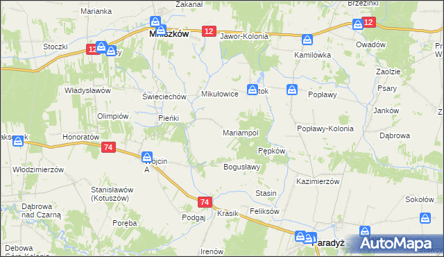 mapa Mariampol gmina Paradyż, Mariampol gmina Paradyż na mapie Targeo