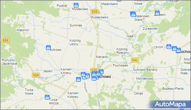 mapa Marianki gmina Tłuchowo, Marianki gmina Tłuchowo na mapie Targeo