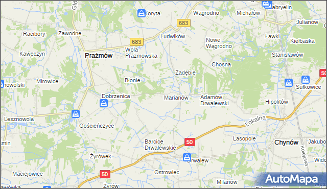 mapa Marianów gmina Chynów, Marianów gmina Chynów na mapie Targeo