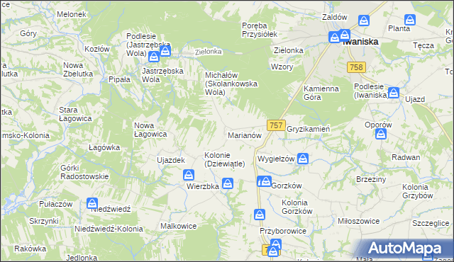 mapa Marianów gmina Iwaniska, Marianów gmina Iwaniska na mapie Targeo