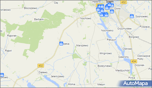 mapa Marszewo gmina Śrem, Marszewo gmina Śrem na mapie Targeo