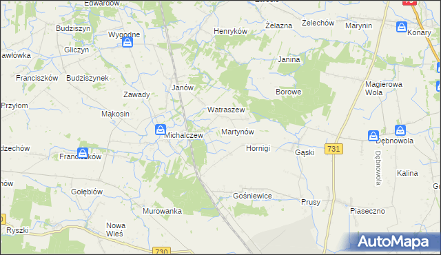 mapa Martynów gmina Chynów, Martynów gmina Chynów na mapie Targeo