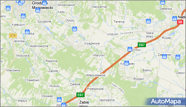 mapa Marynin gmina Grodzisk Mazowiecki, Marynin gmina Grodzisk Mazowiecki na mapie Targeo
