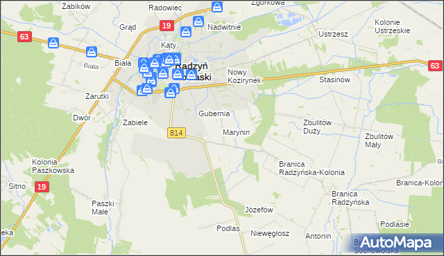 mapa Marynin gmina Radzyń Podlaski, Marynin gmina Radzyń Podlaski na mapie Targeo