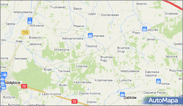 mapa Marysin gmina Dalików, Marysin gmina Dalików na mapie Targeo