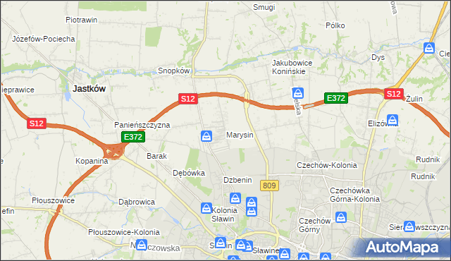 mapa Marysin gmina Jastków, Marysin gmina Jastków na mapie Targeo