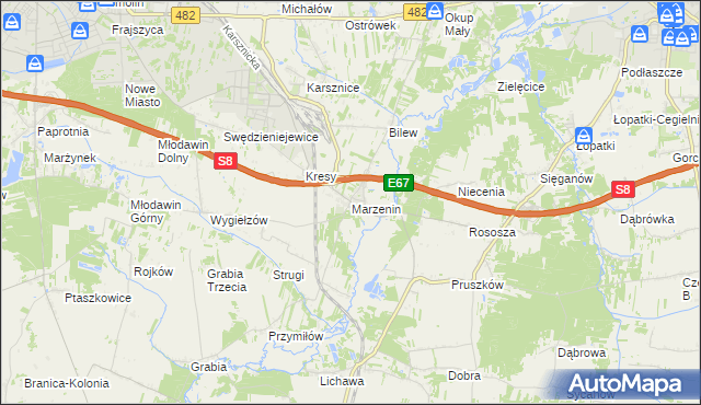 mapa Marzenin gmina Sędziejowice, Marzenin gmina Sędziejowice na mapie Targeo