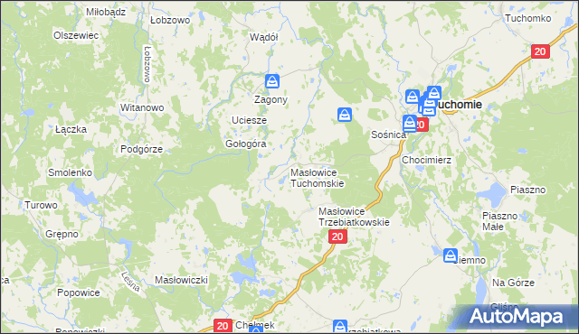 mapa Masłowice Tuchomskie, Masłowice Tuchomskie na mapie Targeo