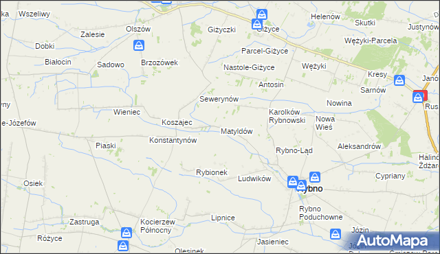 mapa Matyldów gmina Rybno, Matyldów gmina Rybno na mapie Targeo