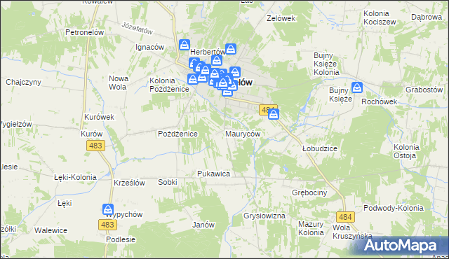 mapa Mauryców gmina Zelów, Mauryców gmina Zelów na mapie Targeo