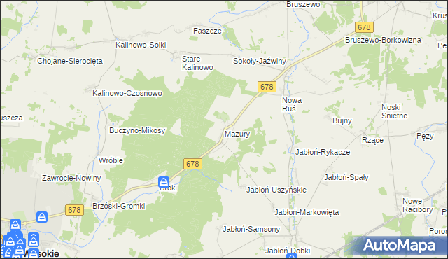 mapa Mazury gmina Wysokie Mazowieckie, Mazury gmina Wysokie Mazowieckie na mapie Targeo