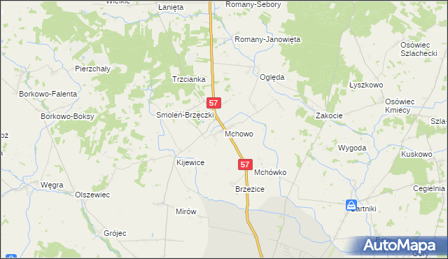 mapa Mchowo gmina Przasnysz, Mchowo gmina Przasnysz na mapie Targeo