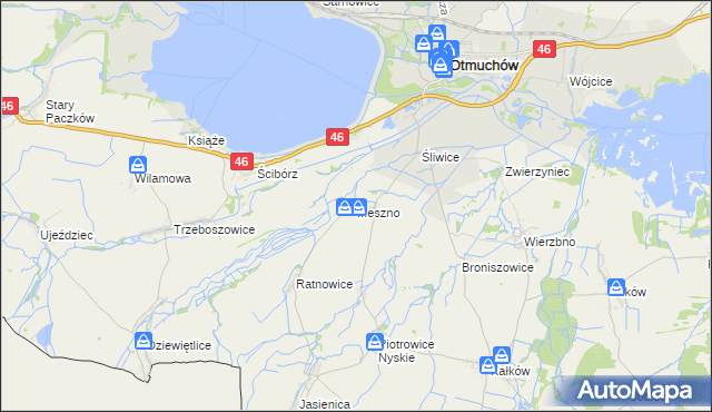 mapa Meszno gmina Otmuchów, Meszno gmina Otmuchów na mapie Targeo