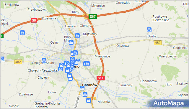 mapa Mianowice gmina Kępno, Mianowice gmina Kępno na mapie Targeo